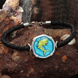 Dolphinfish - Mahi- Leather Bracelet - Sterling Silver 